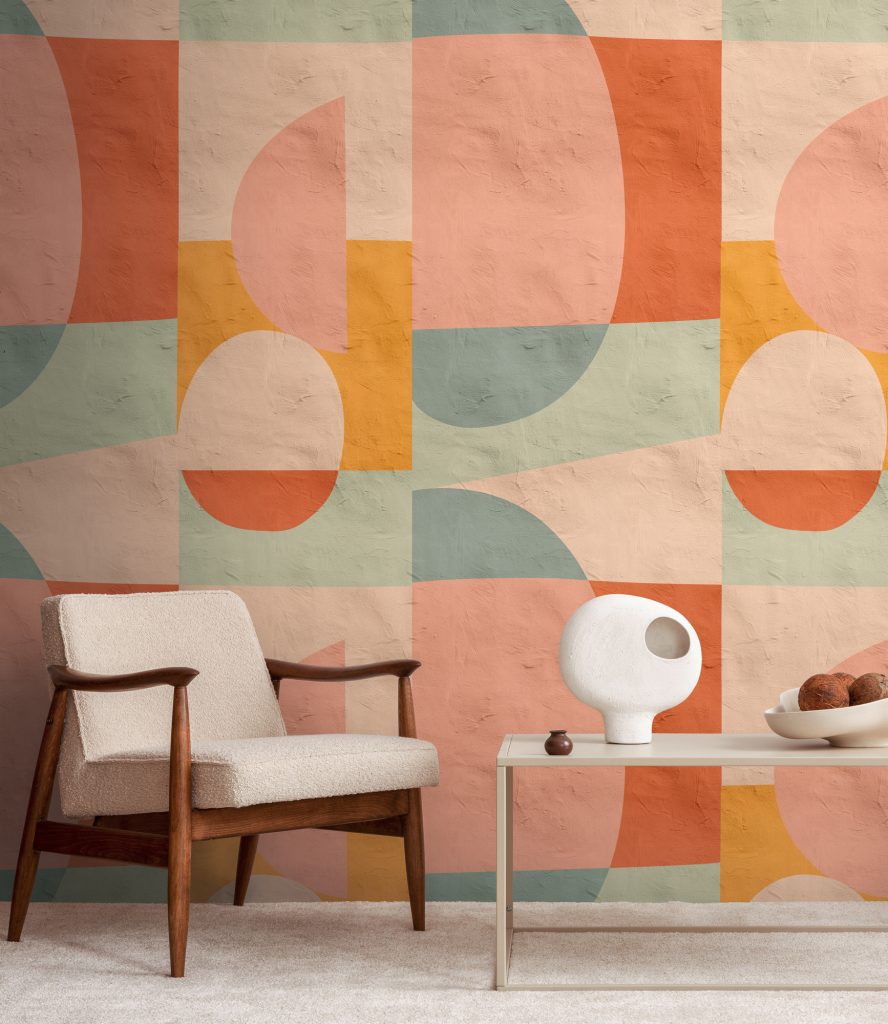 Tapeten Geometrisch Retro Halbkreise Pastellfarben Wandbild