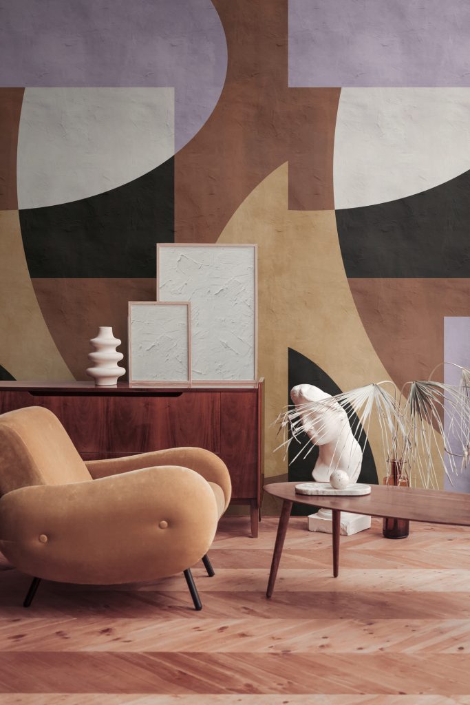 Tapeten Abstrakt Geometrisch Braun Beige Flieder Retro Muster