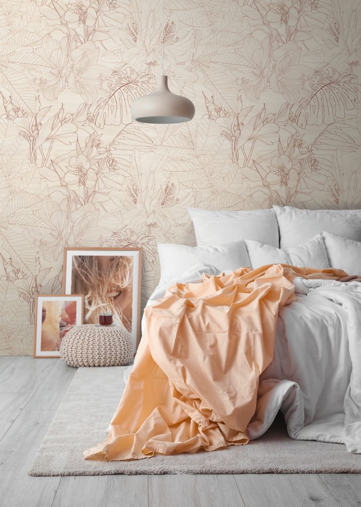 Tapeten Tropische Blumen Linienzeichnung Beige Terracotta