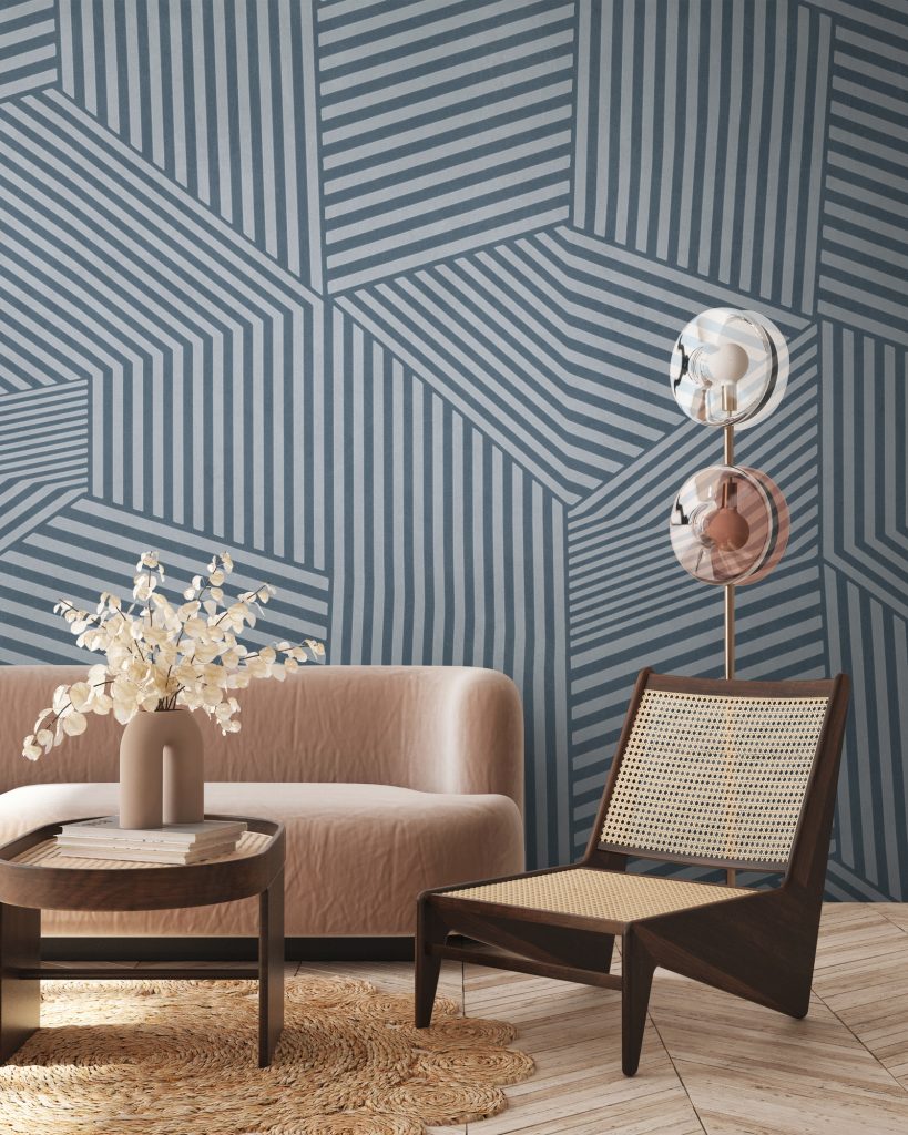 Tapeten Geometrisches Streifenmuster Blau Modern Abstrakt