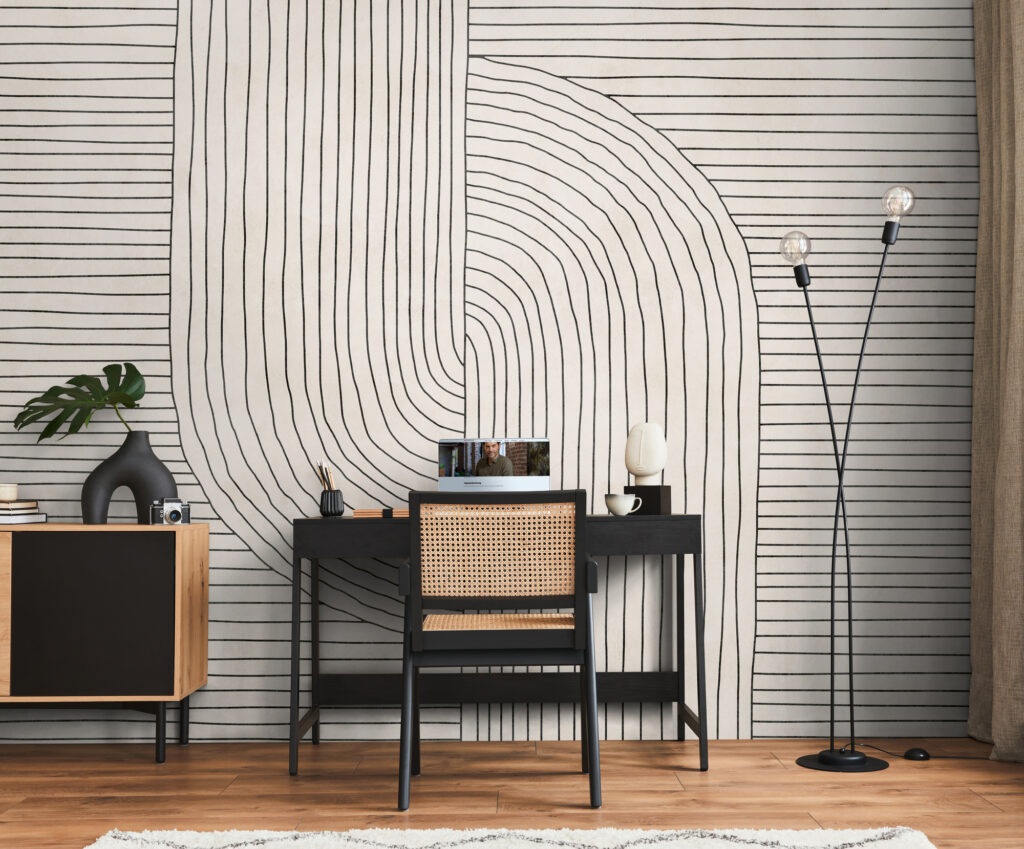 Tapeten Abstrakte Linien Bogen Beige Schwarz Modern