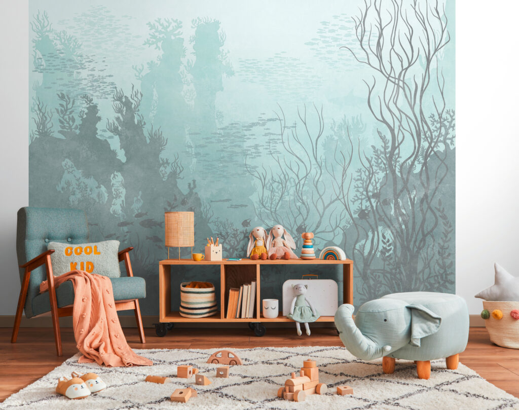 Tapeten Unterwasserwelt Kinderzimmer Blau Türkis Mural