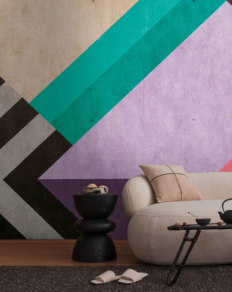 Tapeten Geometrisch Abstrakt Türkis Lila Beton-Optik Modern