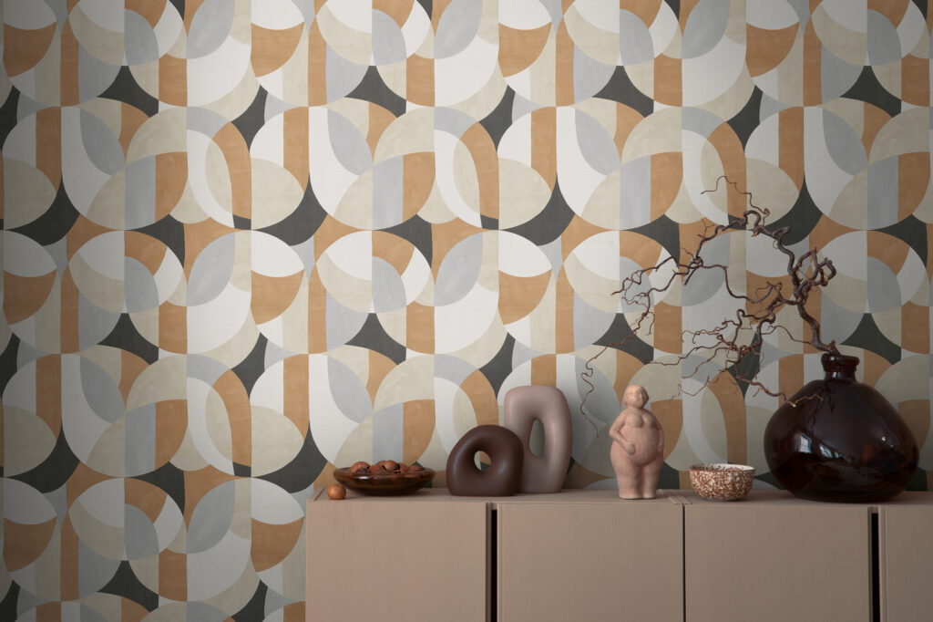 Tapeten Geometrisch Retro Muster Beige Grau Braun Modern