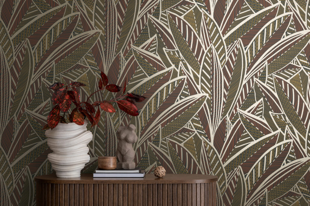 Tapeten Tropische Blätter Dunkelbraun Grün Jungle Boho