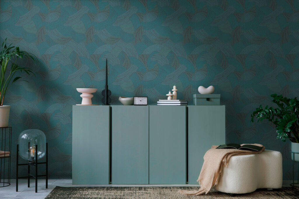 Tapeten Türkis Blätter Muster Botanisch Elegant Modern