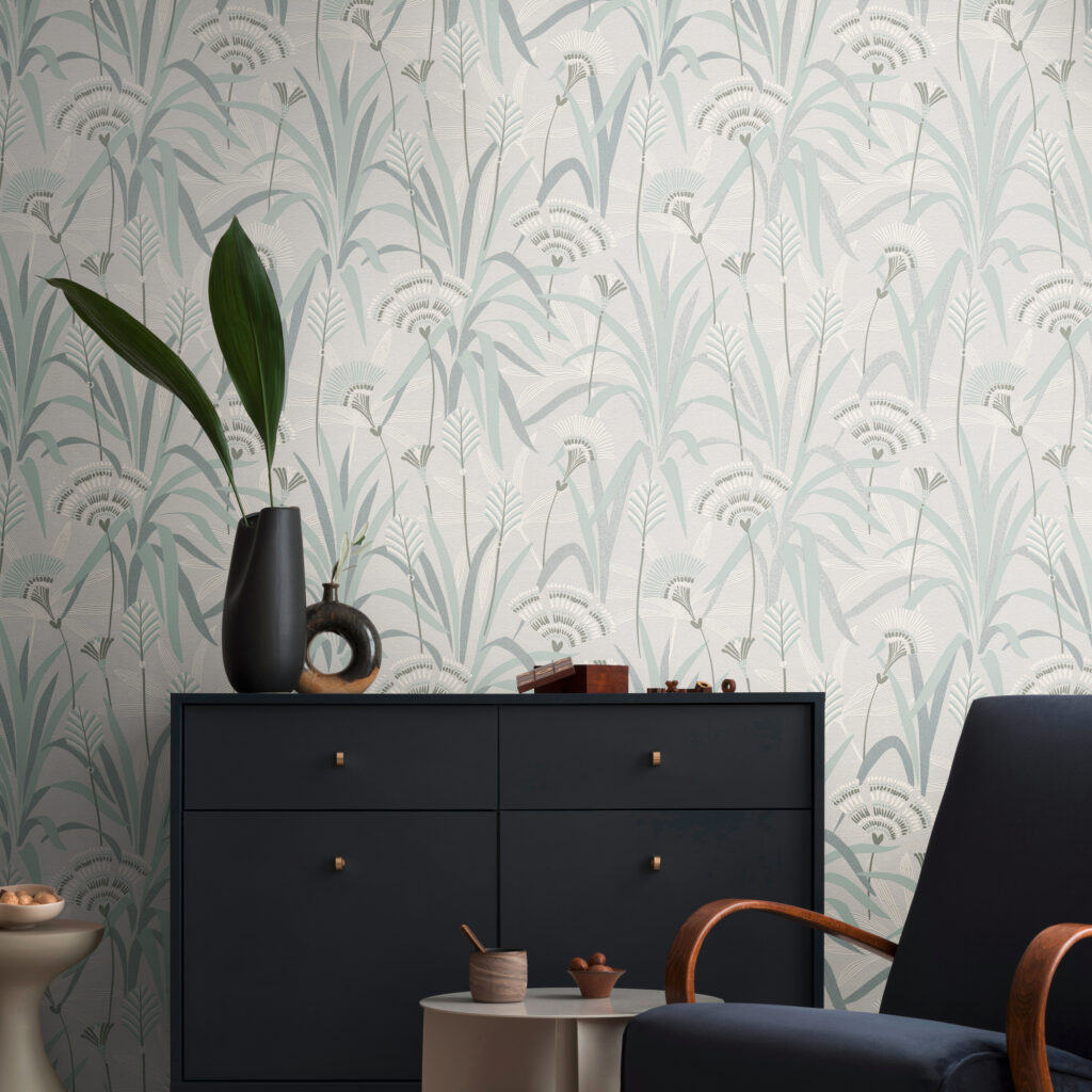 Tapeten Botanisch Gräser Blüten Mintgrün Weiss Modern