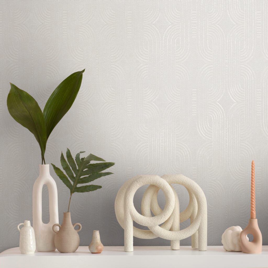 Tapeten Geometrisch Ornament Hellgrau Weiss Retro Muster