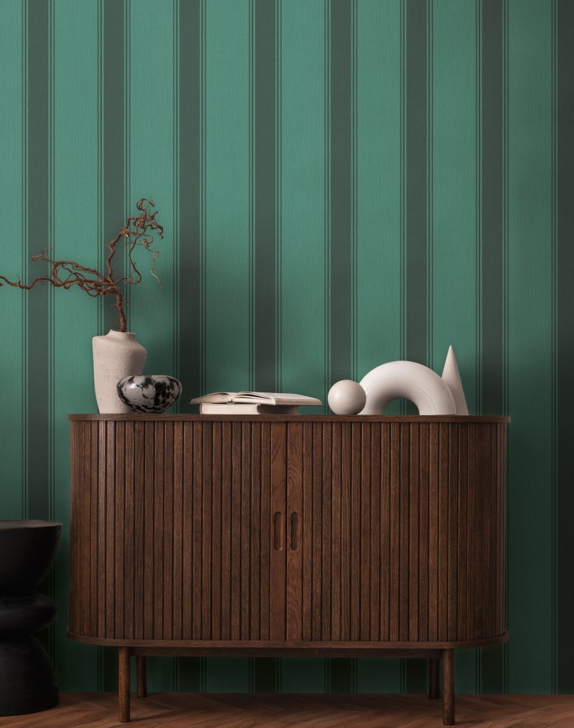 Tapeten Grün Streifen Klassisch Elegant Wohnzimmer Design