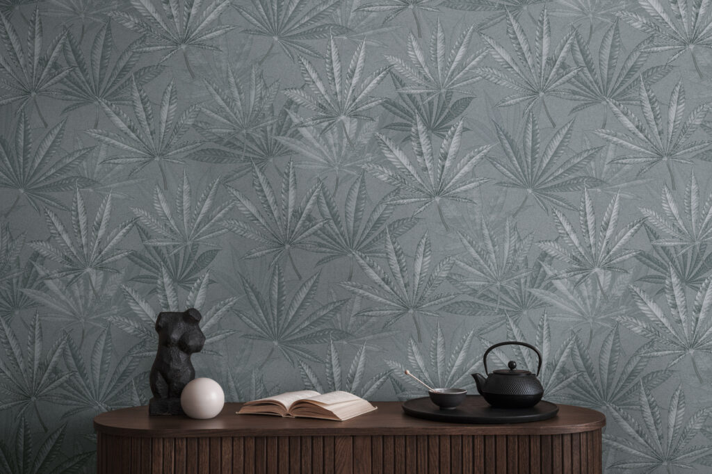 Tapeten Blätter Muster Grau Botanisch Modern Wanddeko