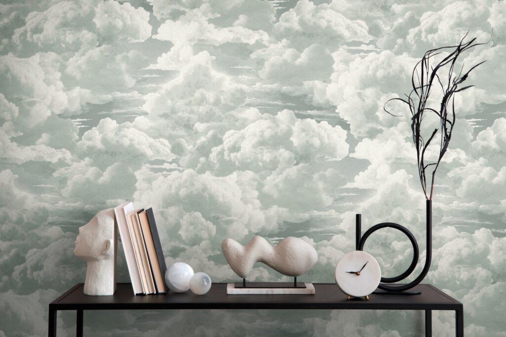 Tapeten Wolken Himmel Muster Grün Weiss Vintage Wandbild