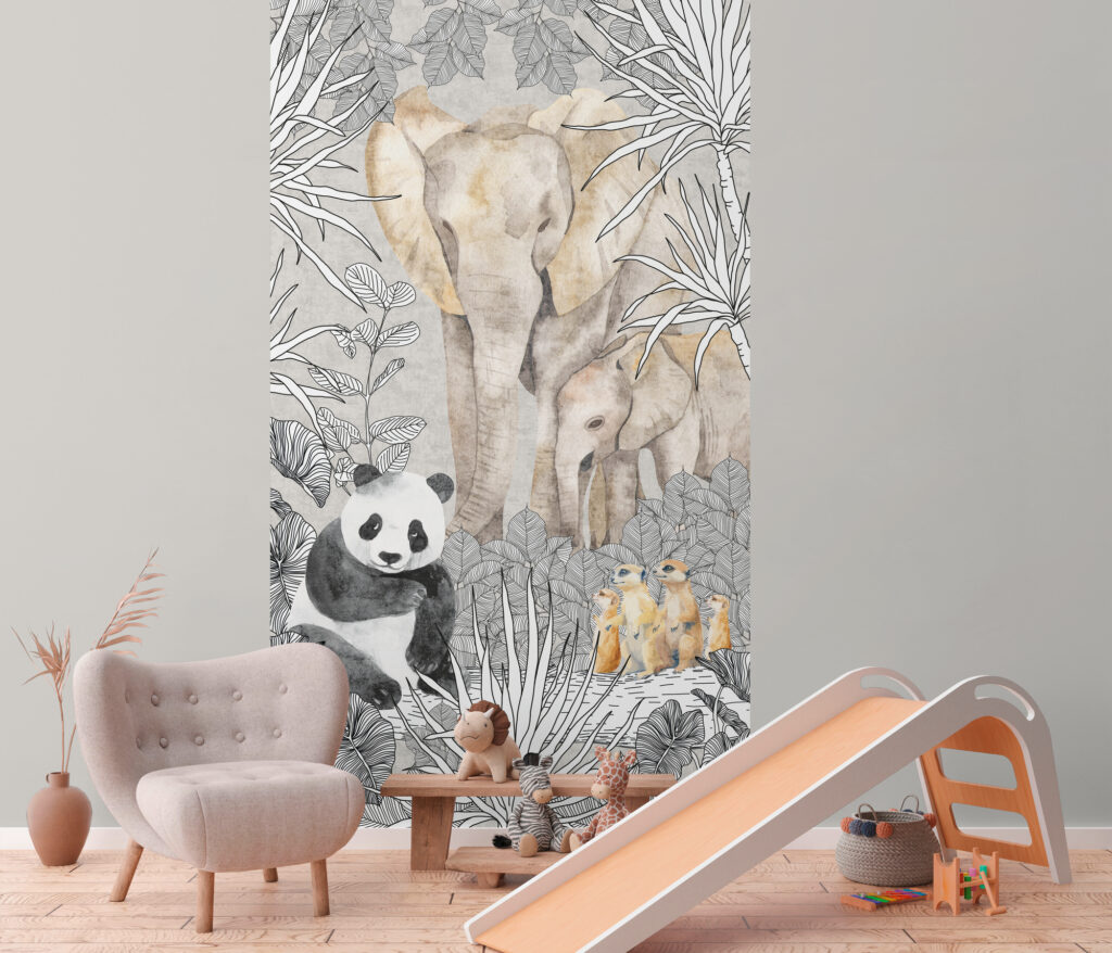 Tapeten Kinderzimmer Elefant Panda Erdmännchen Dschungel