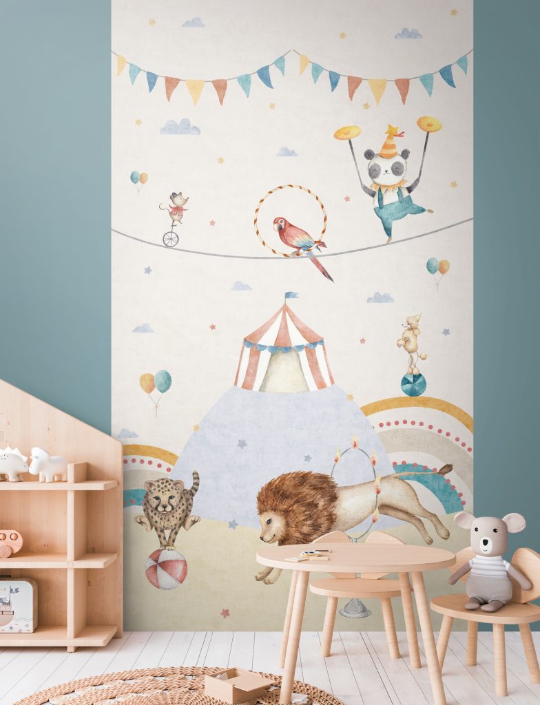 Tapeten Kinderzimmer Zirkus Tiere Aquarell Pastell Fototapete