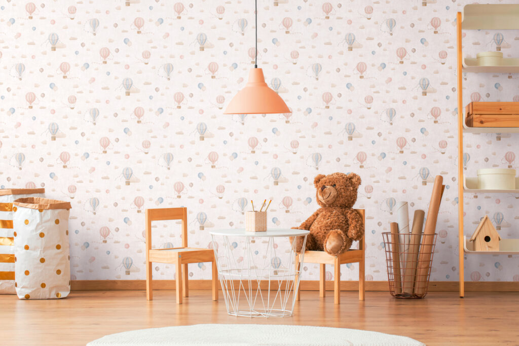 Tapeten Kinderzimmer Heissluftballon Pastell Rosa Blau Muster