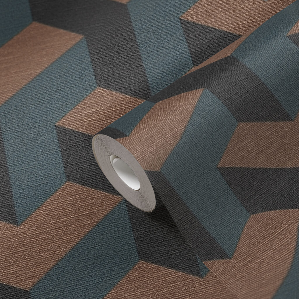 Tapeten Geometrisch Retro Petrol Kupfer Dunkel Modern
