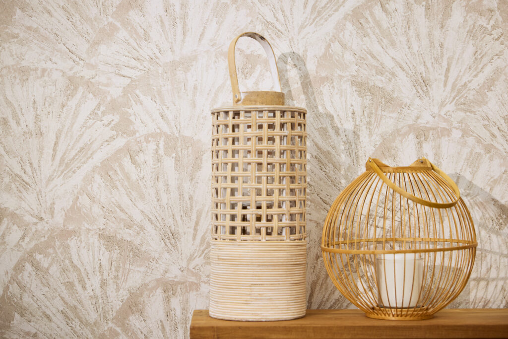 Tapeten Beige Palmenblätter Boho Muster Wandtapete