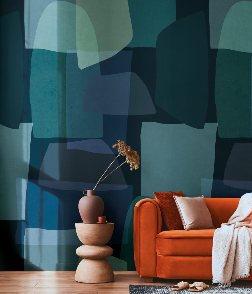 Tapeten Abstrakte Formen Blau Grün Dunkel Modern Mural
