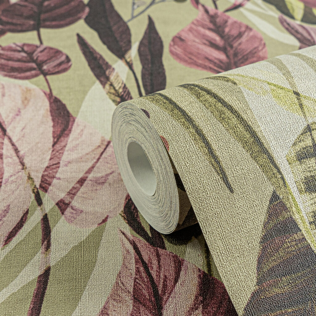 Tapeten Botanisch Blätter Rosa Grün Vintage Natur Muster