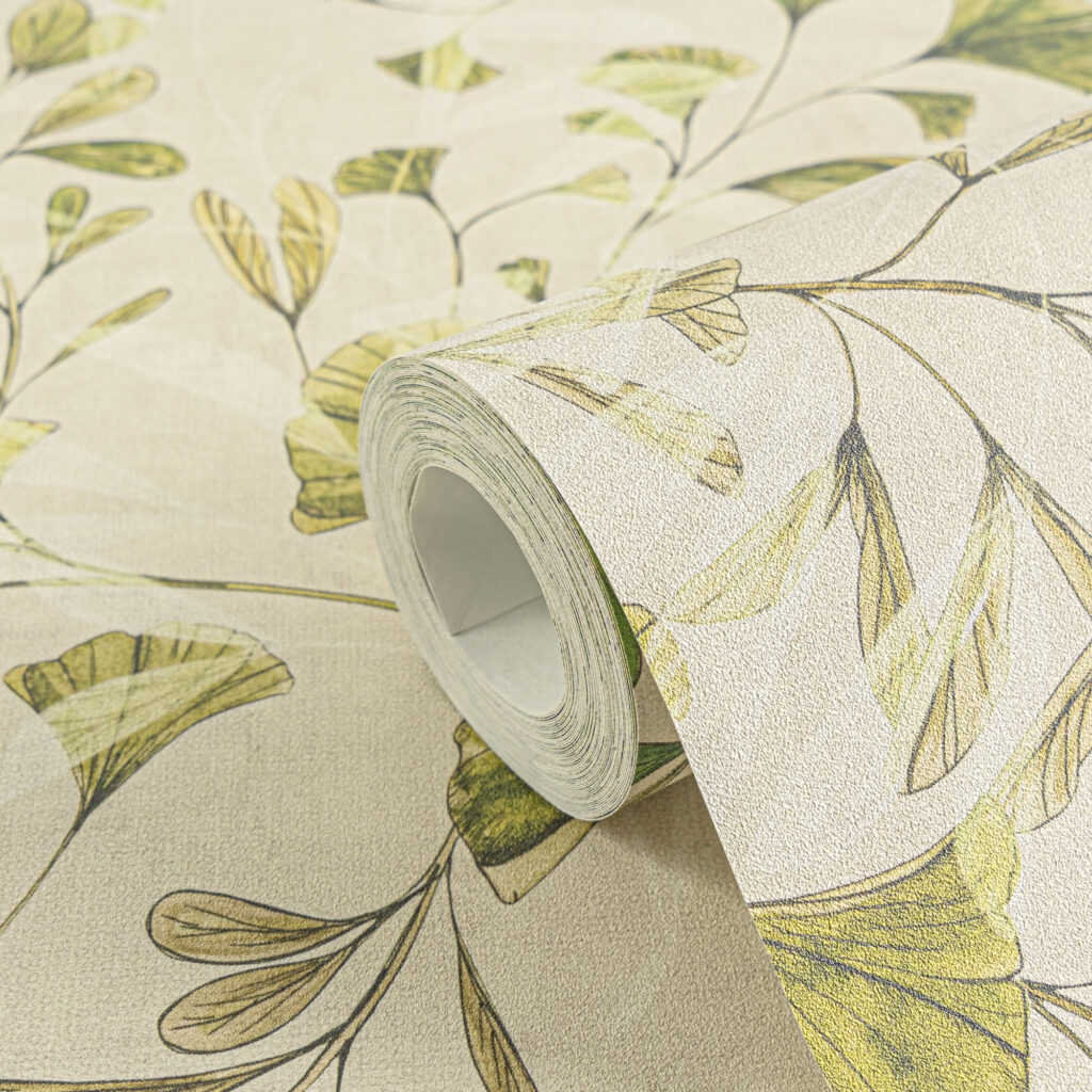 Tapeten Ginkgo Blätter Grün Gold Beige Botanisch Natur