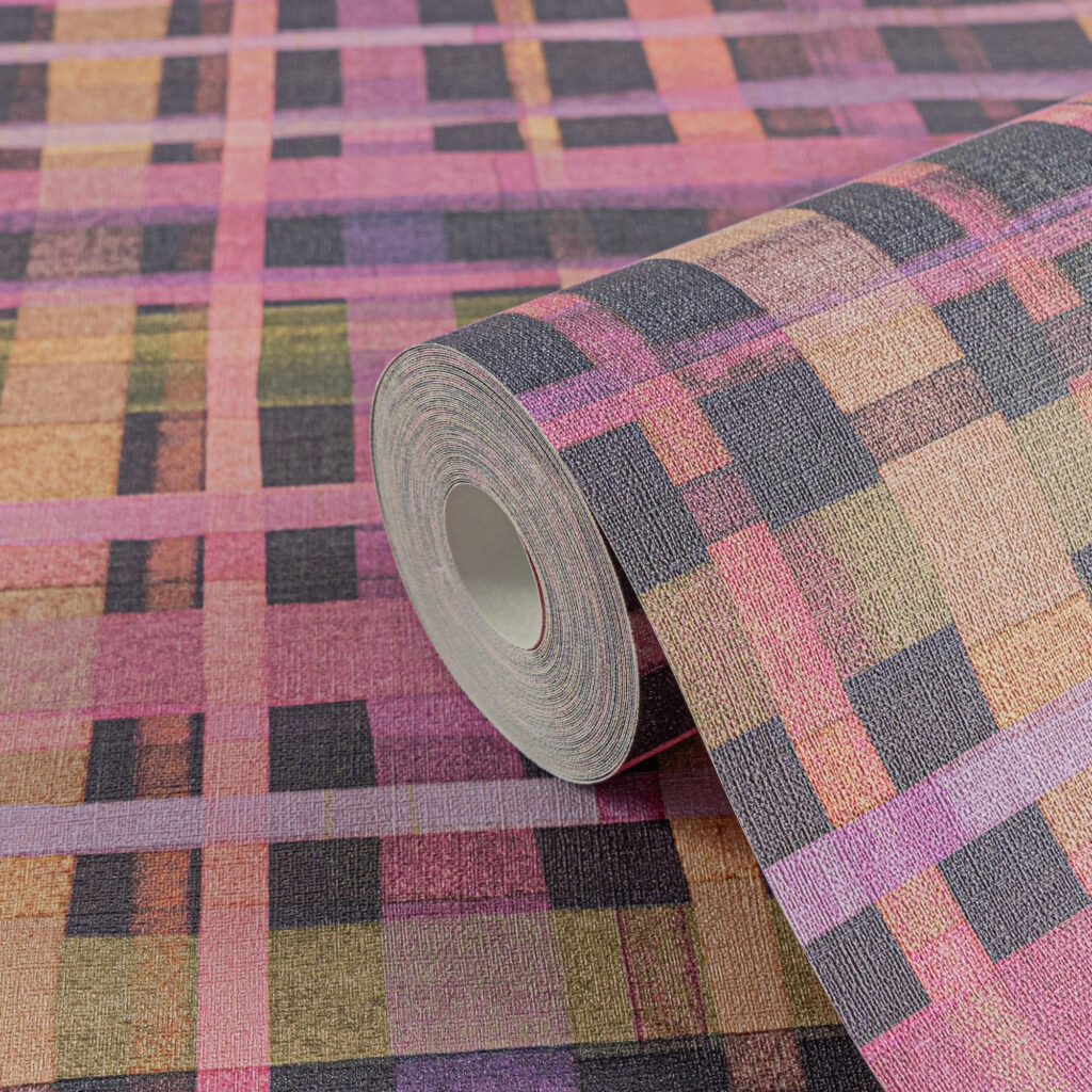 Tapeten Karo Muster Pink Grau Bunt Retro Modern Abstrakt