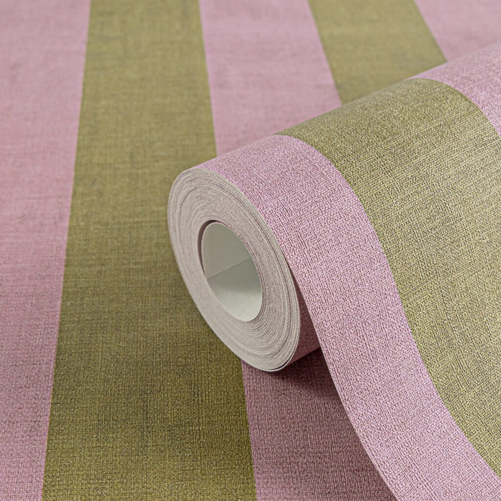 Tapeten Blockstreifen Rosa Olivgrün Textiloptik Modern
