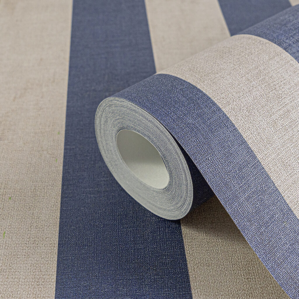 Tapeten Blockstreifen Dunkelblau Beige Textiloptik Modern