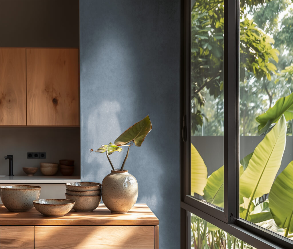 Tapeten Blau Beton-Optik Uni Modern Küche Wohndesign