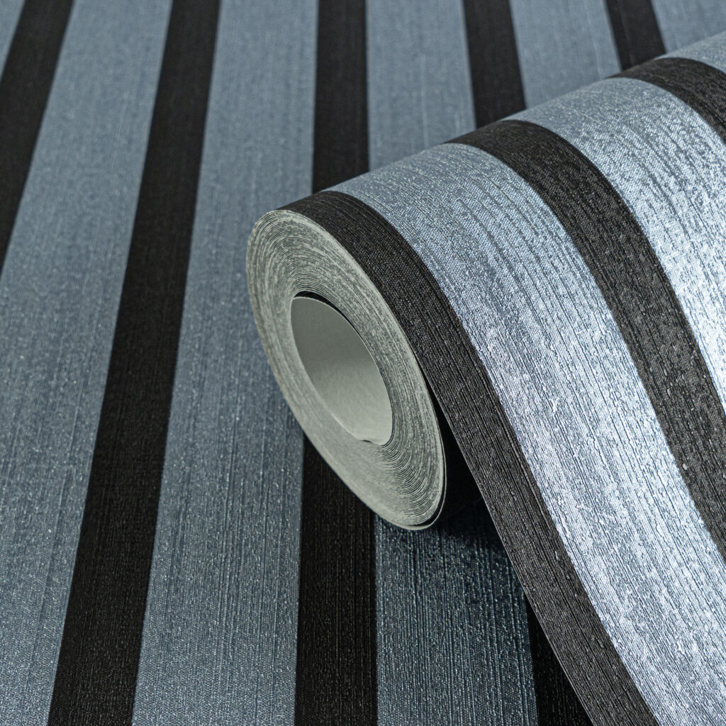 Tapeten Streifen Blau Schwarz Silber Metallic Modern Elegant