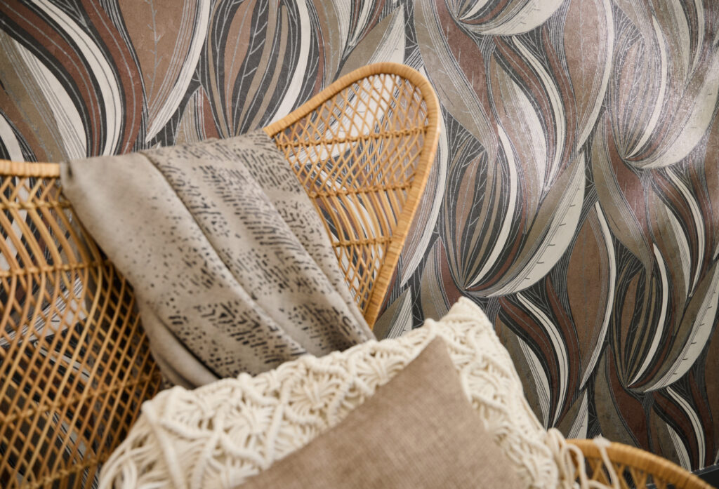 Tapeten Grosse Blätter Braun Beige Boho Natur Wandbild