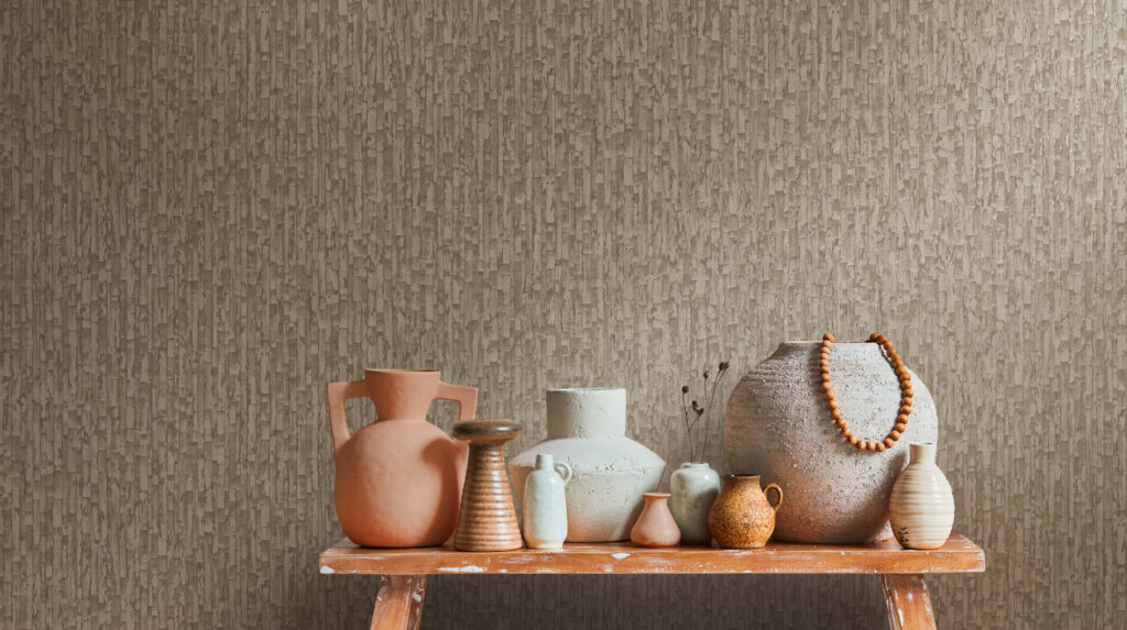 Tapeten Kork-Optik Beige Braun Strukturiert Uni Wohnzimmer