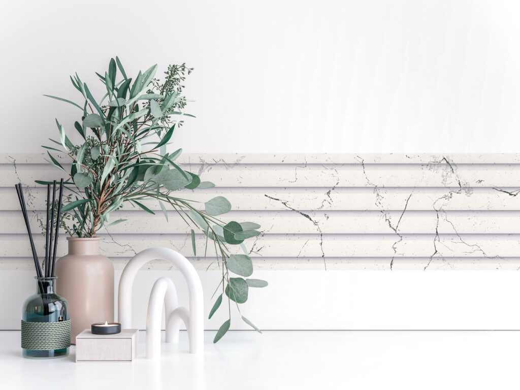 Tapeten Marmor Lamellen Weiss Grau Elegant Modern