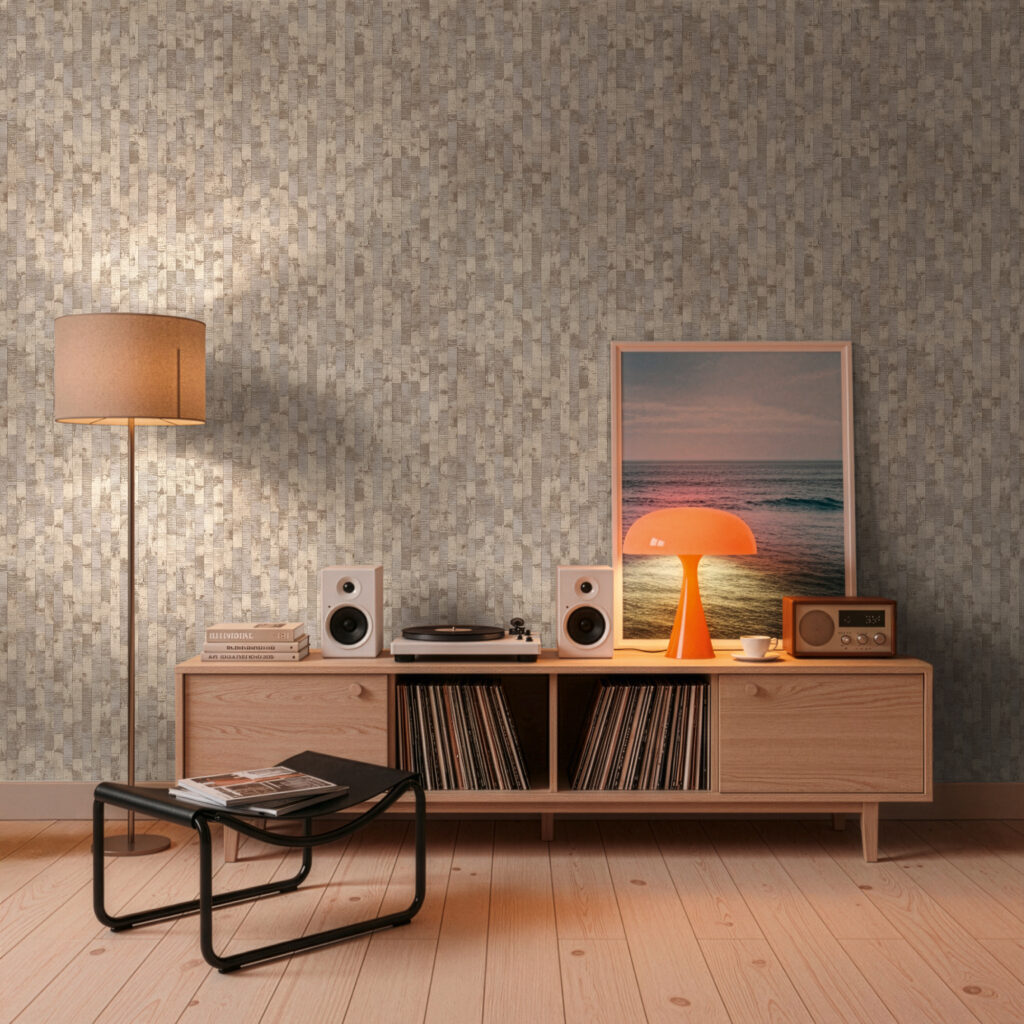 Tapeten Geometrisches Mosaik Grau Beige Metallic Modern