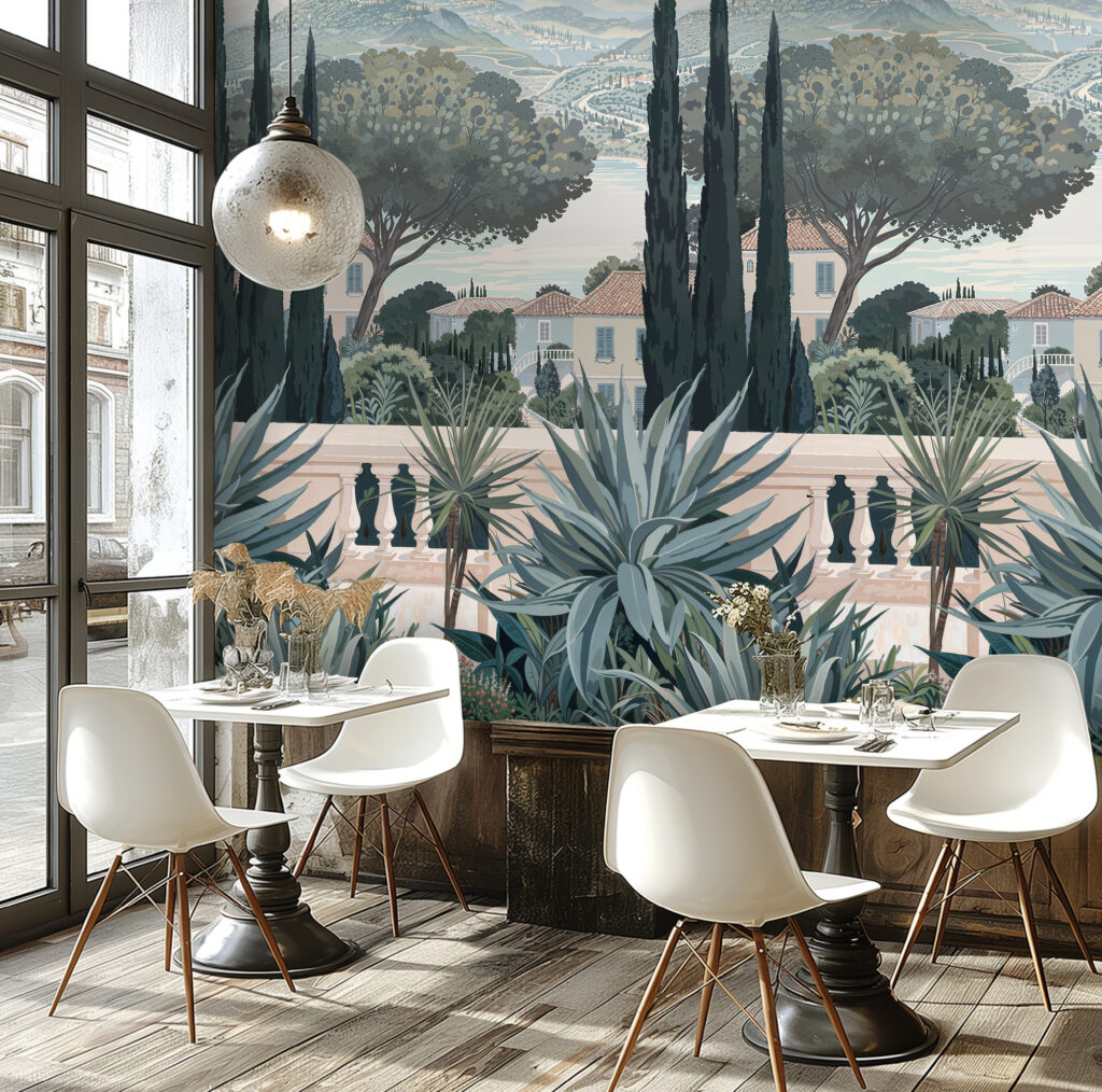 Tapeten Mediterrane Villa Garten Agaven Zypressen Wandbild