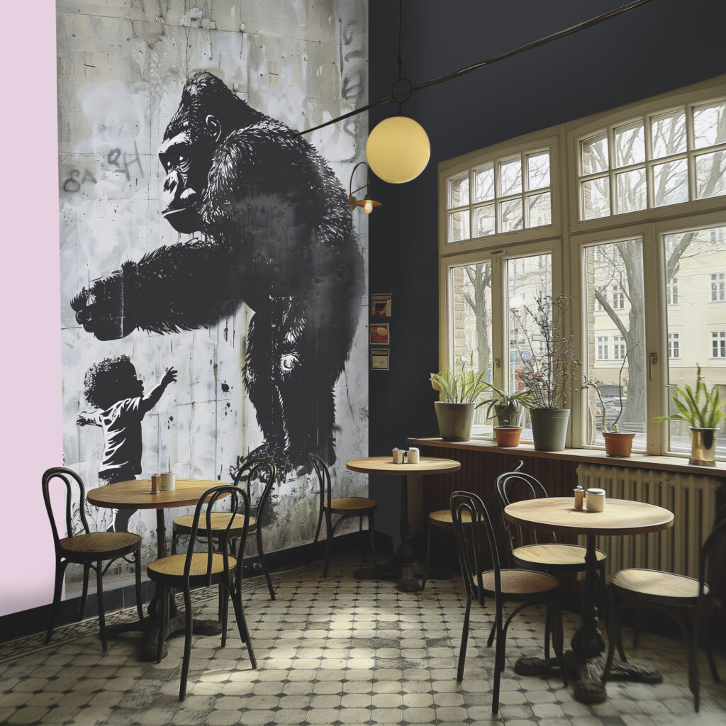 Tapeten Gorilla Kind Graffiti Street Art Schwarz-Weiss