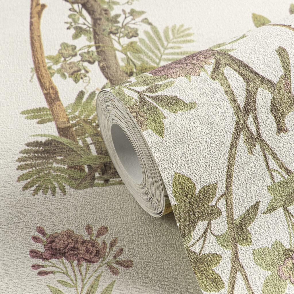 Tapeten Botanisch Natur Blätter Äste Grün Beige Vintage