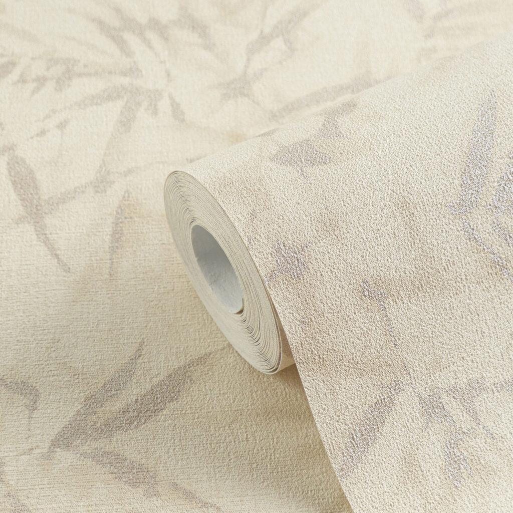 Tapeten Beige Creme Blätter Muster Textil Optik Wanddeko