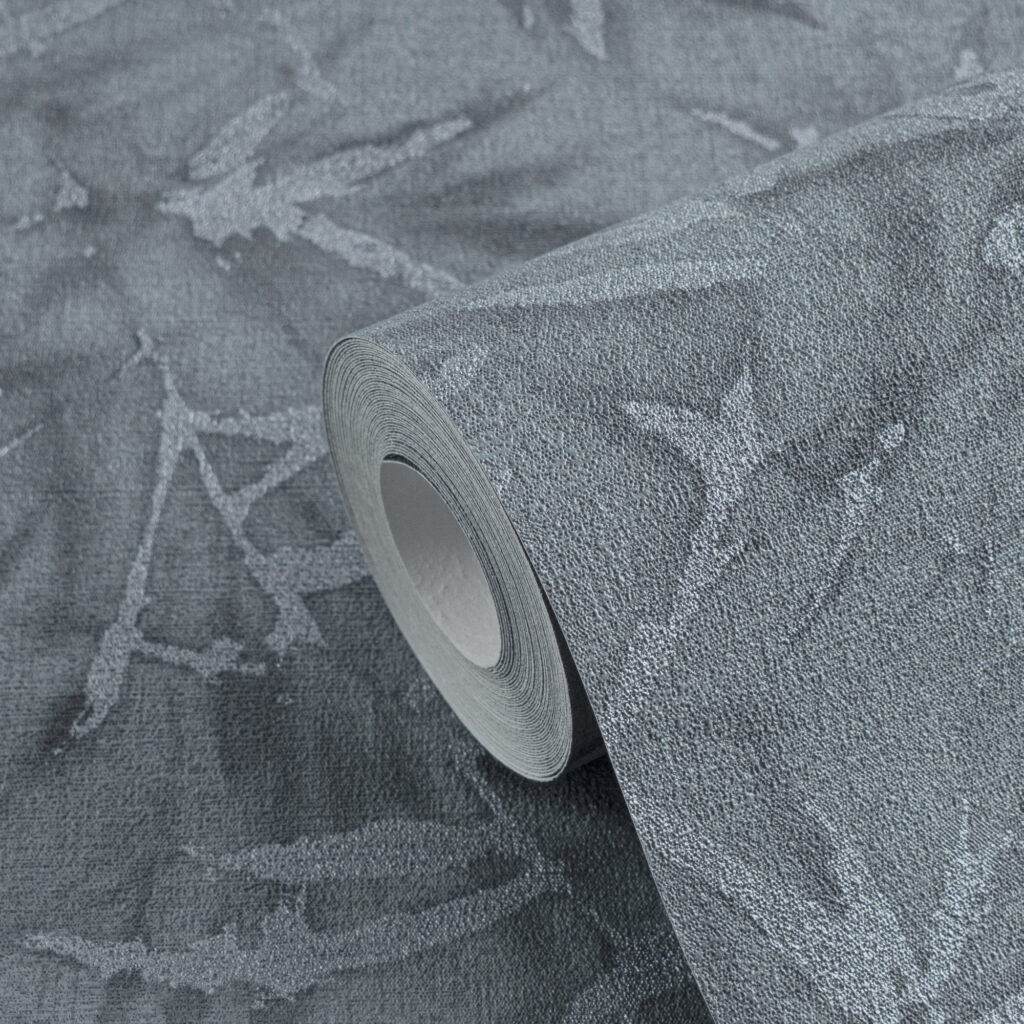 Tapeten Grau Blätter Muster Strukturiert Silber Metallic Uni