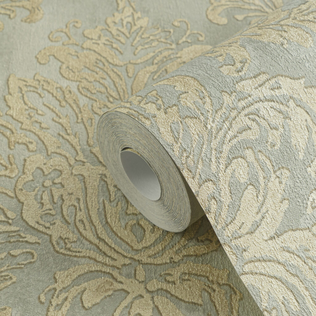 Tapeten Barock Ornament Mintgrün Gold Damast Luxus