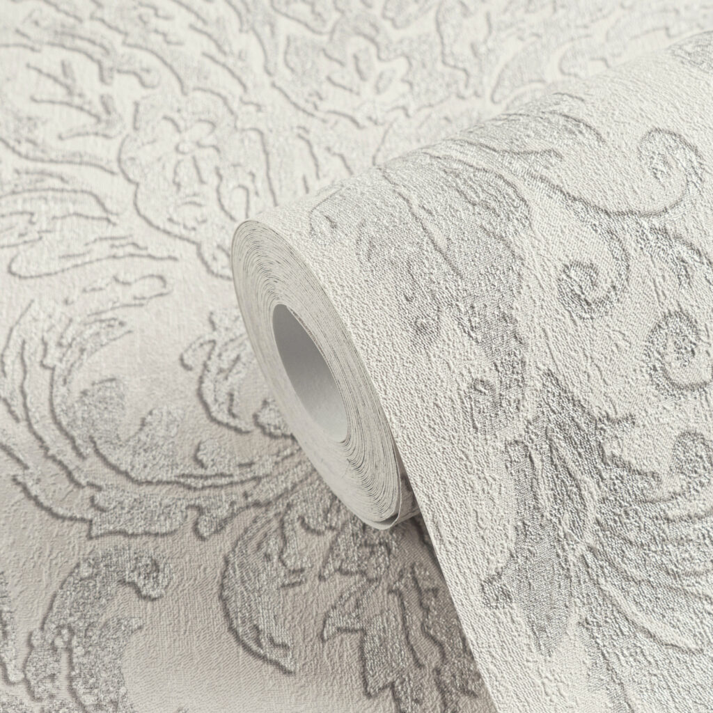 Tapeten Barock Ornament Grau Weiss Relief Struktur Elegant