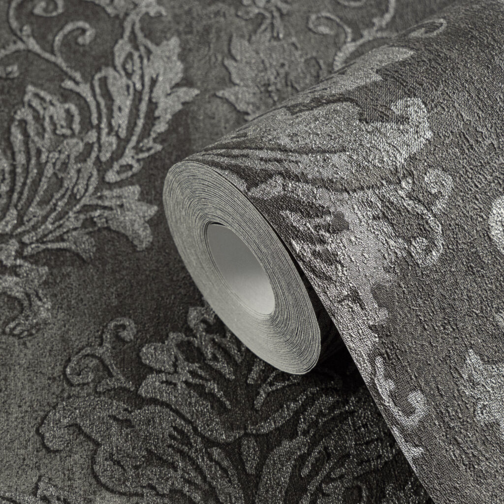 Tapeten Barock Ornament Schwarz Silber Metallic Struktur