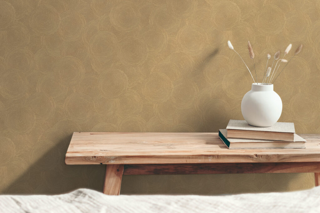 Tapeten Goldbeige Kreismuster Abstrakt Boho Modern