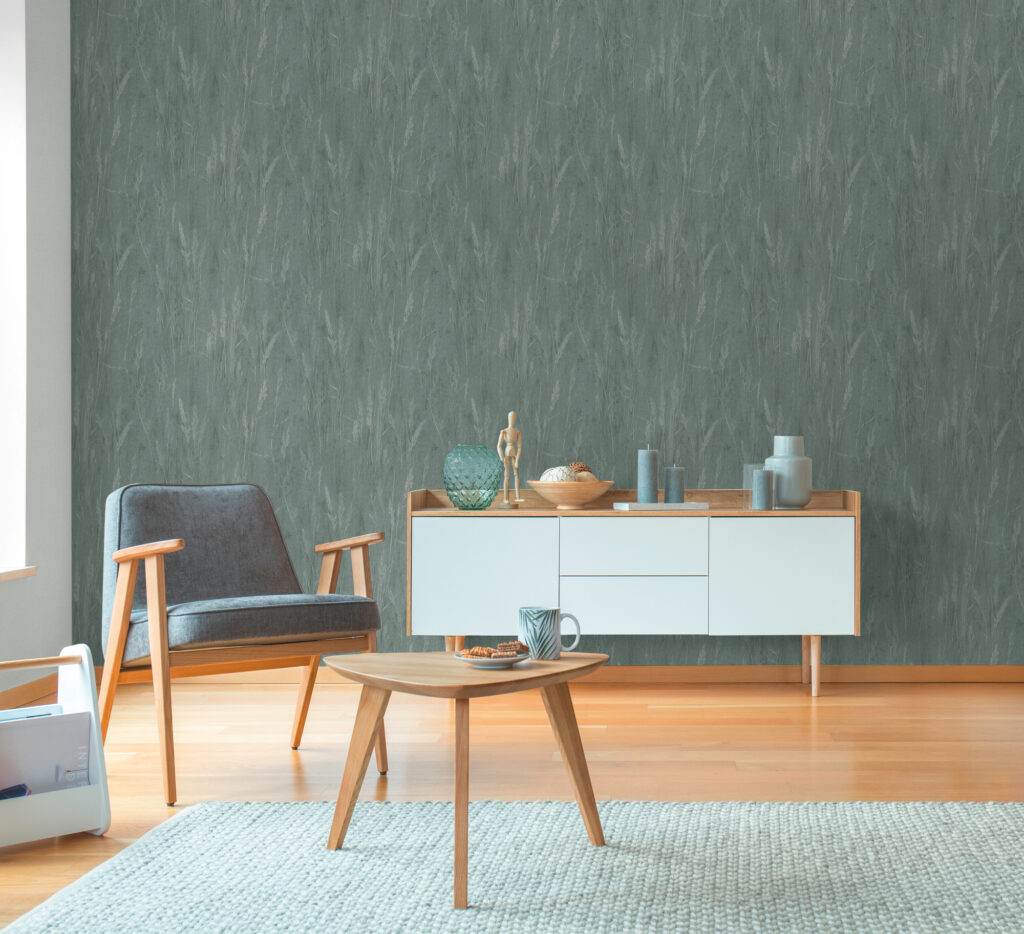 Tapeten Gräser Natur Muster Petrol Grün Modern Wohnzimmer