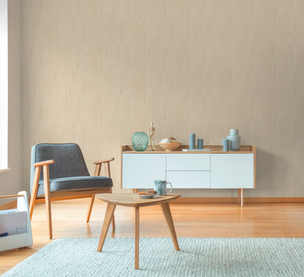 Tapeten Uni Beige Sandfarben Holzstruktur Wohnzimmer