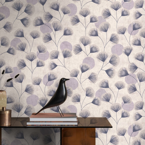 Tapeten Botanisch Fächerblätter Blau Lila Grau Modern