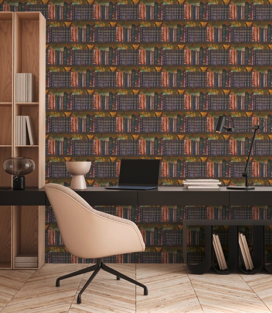 Tapeten Bibliothek Bücherregal Muster Vintage Dunkel Büro