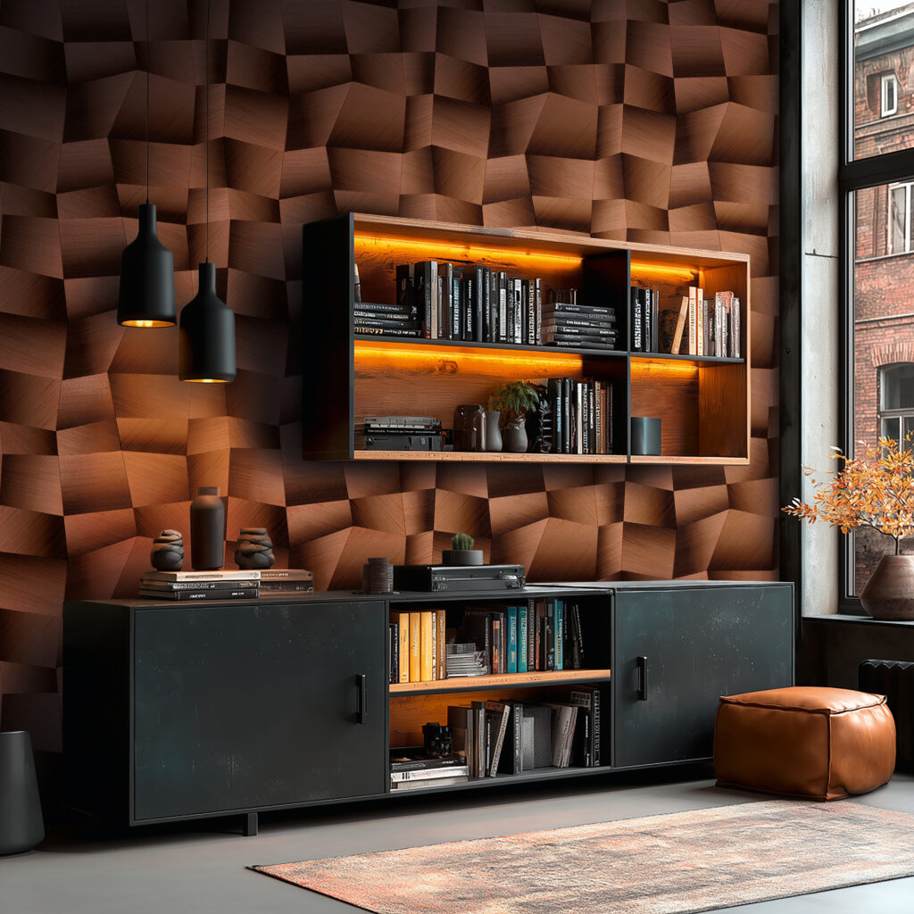 Tapeten 3D Geometrisch Braun Kupfer Modern Wanddeko