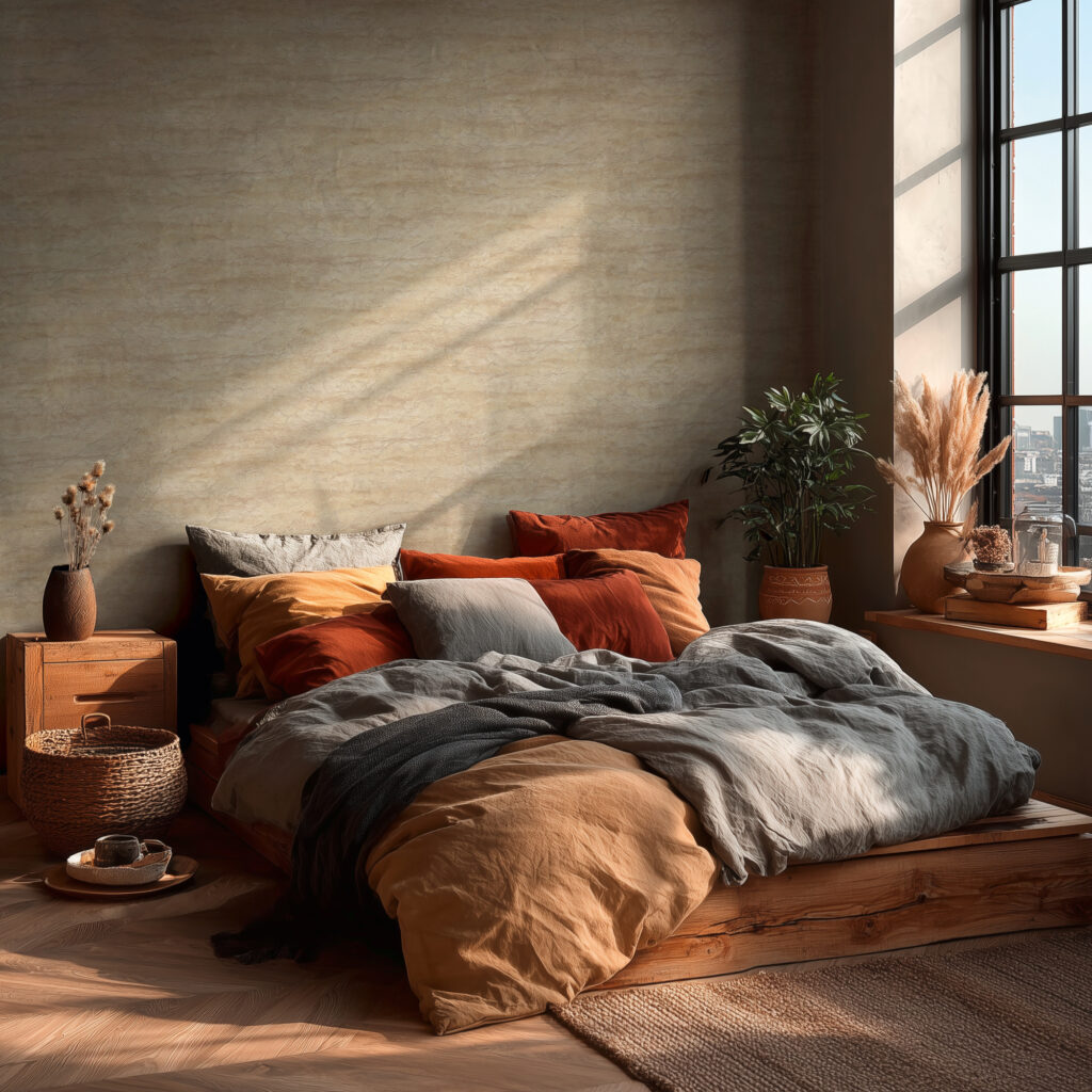 Tapeten Beige Beton Optik Schlafzimmer Wandgestaltung