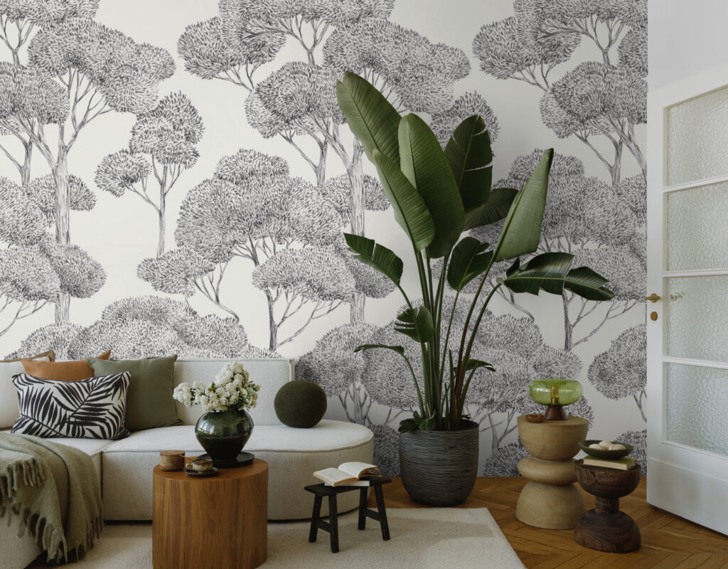 Tapeten Schwarz-Weiss Wald Bäume Natur Botanisch Mural