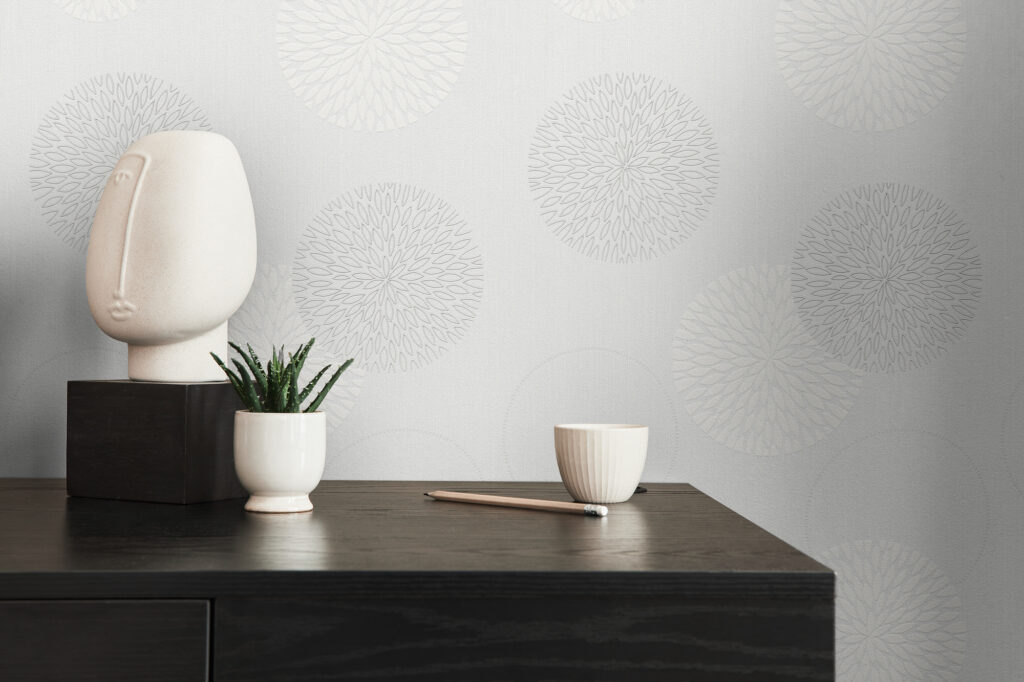 Tapeten Florale Kreise Grau Weiss Modern Skandinavisch