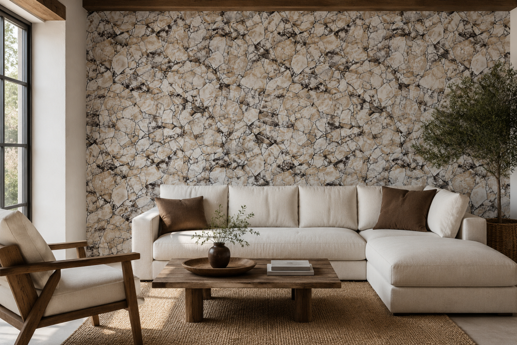 Tapeten Naturstein Mauer Optik Beige Braun Rustikale Felsen